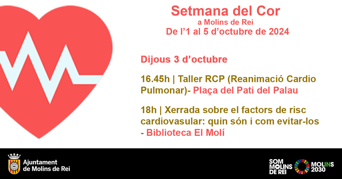 Ajuntament de Molins de Rei (@ajmolinsderei) on Twitter photo ❤️ Activitats de la Setmana del cor d'avui:
➡️Taller de reanimació
➡️17.30 h: animació infantil (acte ajornat d'ahir)
➡️Xerrada
Què és la diabetis? youtube.com/watch?v=YGpgp9…
Entorn lliure de fum: youtube.com/watch?v=Zjo1c3…
#SomMolinsDeRei #SetmanaDelCor <a href="/esports_molins/">EsportsMolins</a> ❤️ Activitats de la Setmana del cor d'avui:
➡️Taller de reanimació
➡️17.30 h: animació infantil (acte ajornat d'ahir)
➡️Xerrada
Què és la diabetis? youtube.com/watch?v=YGpgp9…
Entorn lliure de fum: youtube.com/watch?v=Zjo1c3…
#SomMolinsDeRei #SetmanaDelCor <a href="/esports_molins/">EsportsMolins</a>