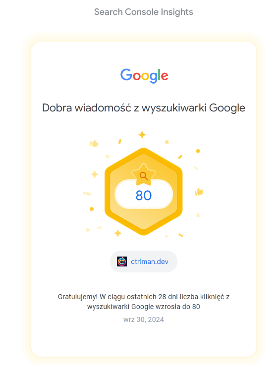 ctrlman_dev's tweet image. End of Sept: 80 clicks!
The power of consistency is kicking in. From linear to exponential? Time will tell. #WebDev #SEOGrowth #ContentCreation