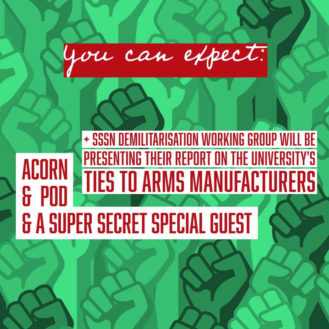 the new term is upon us and so we are back to campus organising.

on October 18th (next Friday) we are hosting a number of brilliant speakers 4-5pm and then presenting our report on the University's ties to arms manufacturers after a short break.