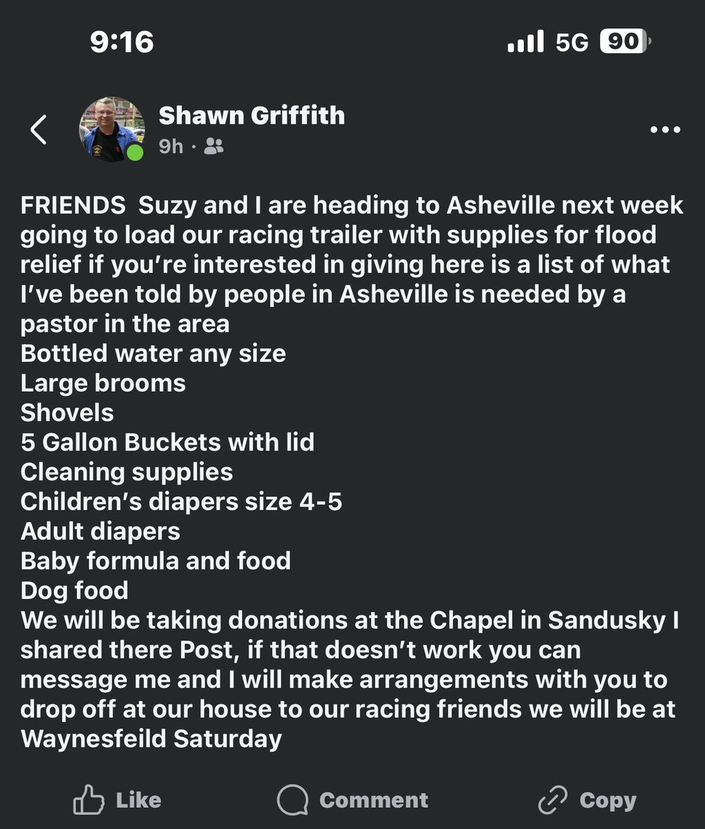 Next week mom and dad will be taking our racing trailer down to the Asheville area to aid in the hurricane recovery effort. Feel free to reach out to me for any additional information if you’d like to donate. Please retweet to spread the word, thank you.