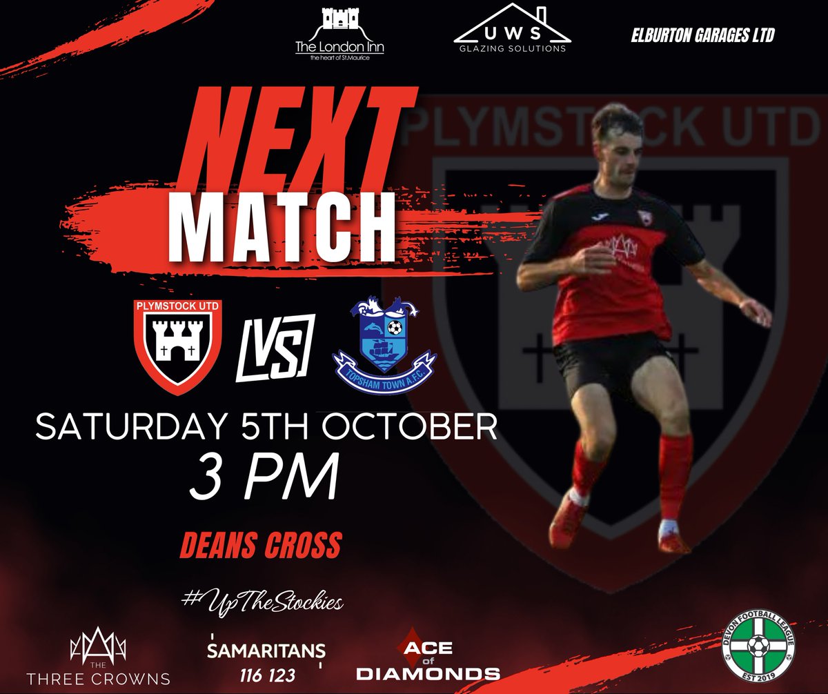 Plymstockutd's tweet image. Football returns to Deans Cross this Saturday as we host high flying @TopshamTown_FC in the @devondfl 

Clubhouse will be open serving hot and cold refreshments, come on down and support the #Stockies

#UpTheStockies

❤️🖤