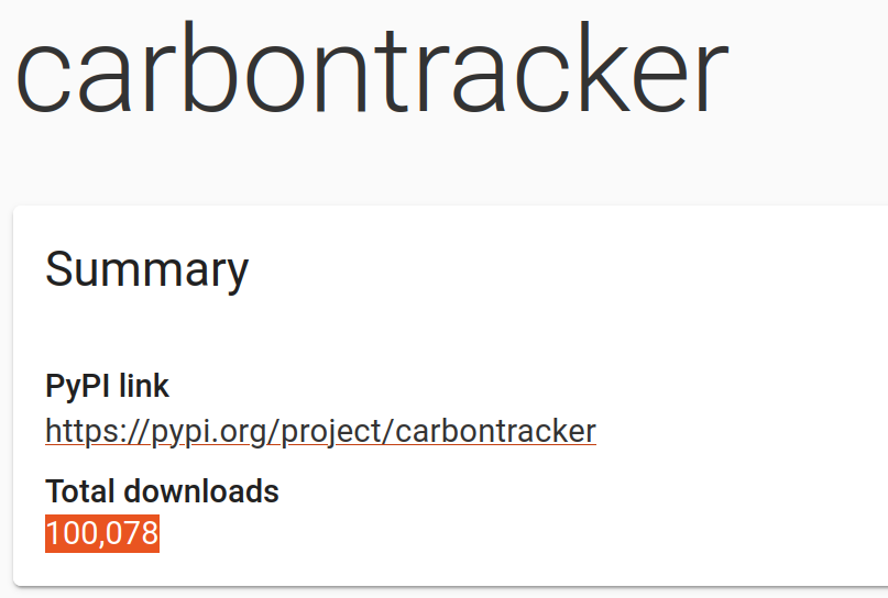 raghavian's tweet photo. 100k pip downloads of #Carbontracker  🥳🥳🥳
Kudos to the dev team. 
https://t.co/Uinzp0AyHx https://t.co/G9VVtJzvGw