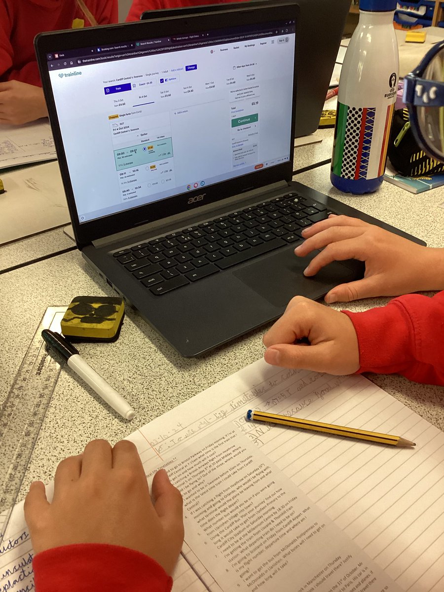 Llysfaen2025's tweet image. #6BC are using @thetrainline, @Cardiffbus and @Skyscanner this morning to solve real-life numeracy problems. @CSC_Numeracy 

#MN #numeracy #DC #EIC #ACL #reallife