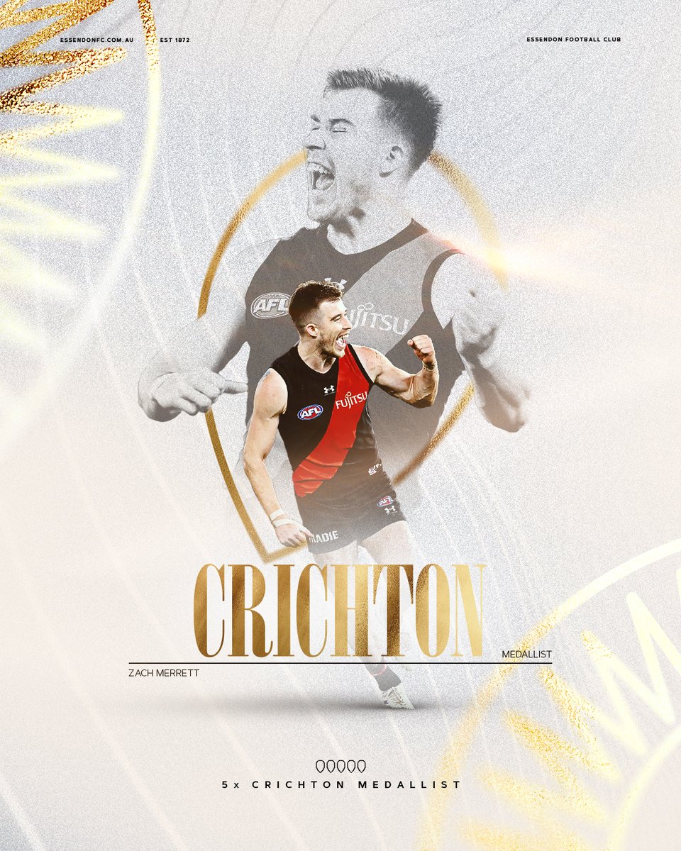 essendonfc's tweet image. Call him Mr Crichton.

That’s FIVE Crichton Medals for our fearless leader 🫡