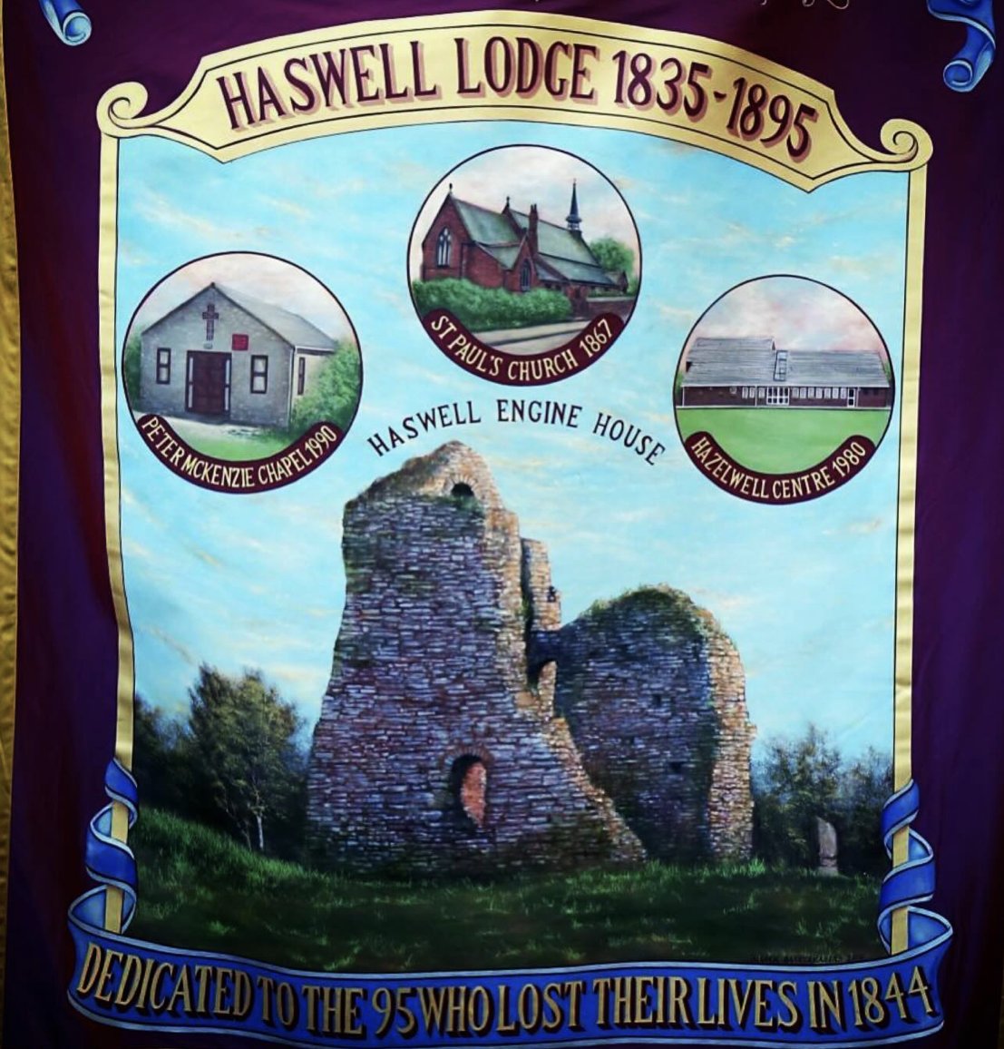 DurhamMiners's tweet photo. An explosion at Haswell Colliery claimed the lives of 95 men &amp; boys on 28 September 1844. The people of Haswell gathered to mark the 180th anniversary of the disaster.

@StanhopeSilver led a march to Haswell pit, where a memorial service was held. The DMA was represented. https://t.co/ZrwWoMGeuM