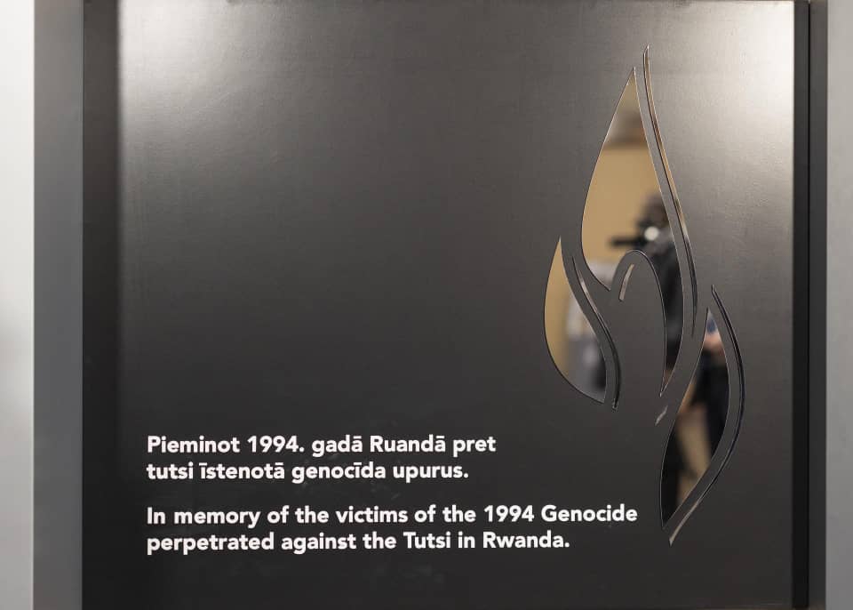 Unity_MemoryRw's tweet photo. His Excellency, the President of the Republic of Latvia, Edgars Rinkēvičs, together with His Excellency, the President of the Republic of Rwanda, Paul Kagame, and his delegation, unveiled a Commemorative Plaque in Honour of Victims of the 1994 Genocide Against the Tutsi at the National Library of Latvia.

The library houses books on the Genocide Against the Tutsi, and features a conference hall for international meetings, including commemorative events for the genocide. This Commemorative Plaque is the first of its kind to be established in Latvia, a former member of the Soviet Union.