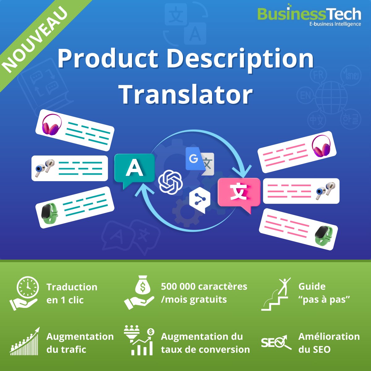 _businesstech_'s tweet photo. Augmentez votre trafic et vos conversions en traduisant en un clic vos fiches produits grâce à Product Description Translator notre nouveau module @PrestaShop. Traduction gratuite jusqu'à 500000 carac/mois
https://t.co/etDJUMfnvN
#prestashop #Ecommerce #translation #traduction https://t.co/aSrSU5I4Ay