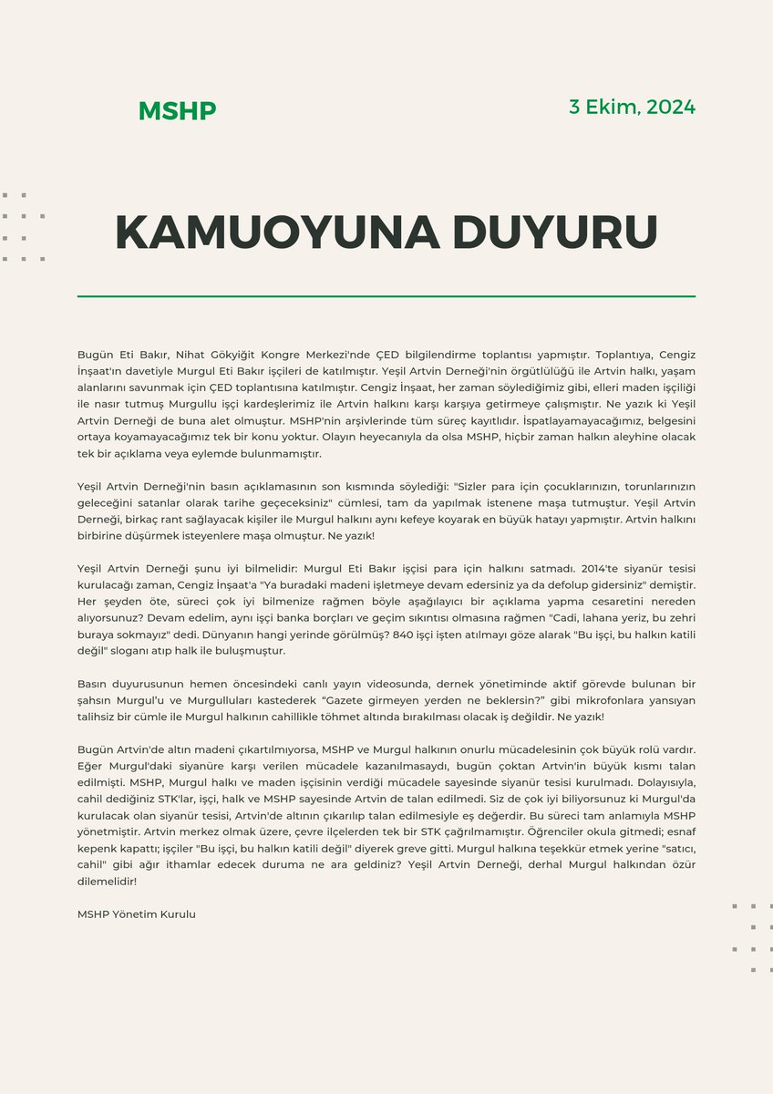 KAMUOYUNA DUYURU