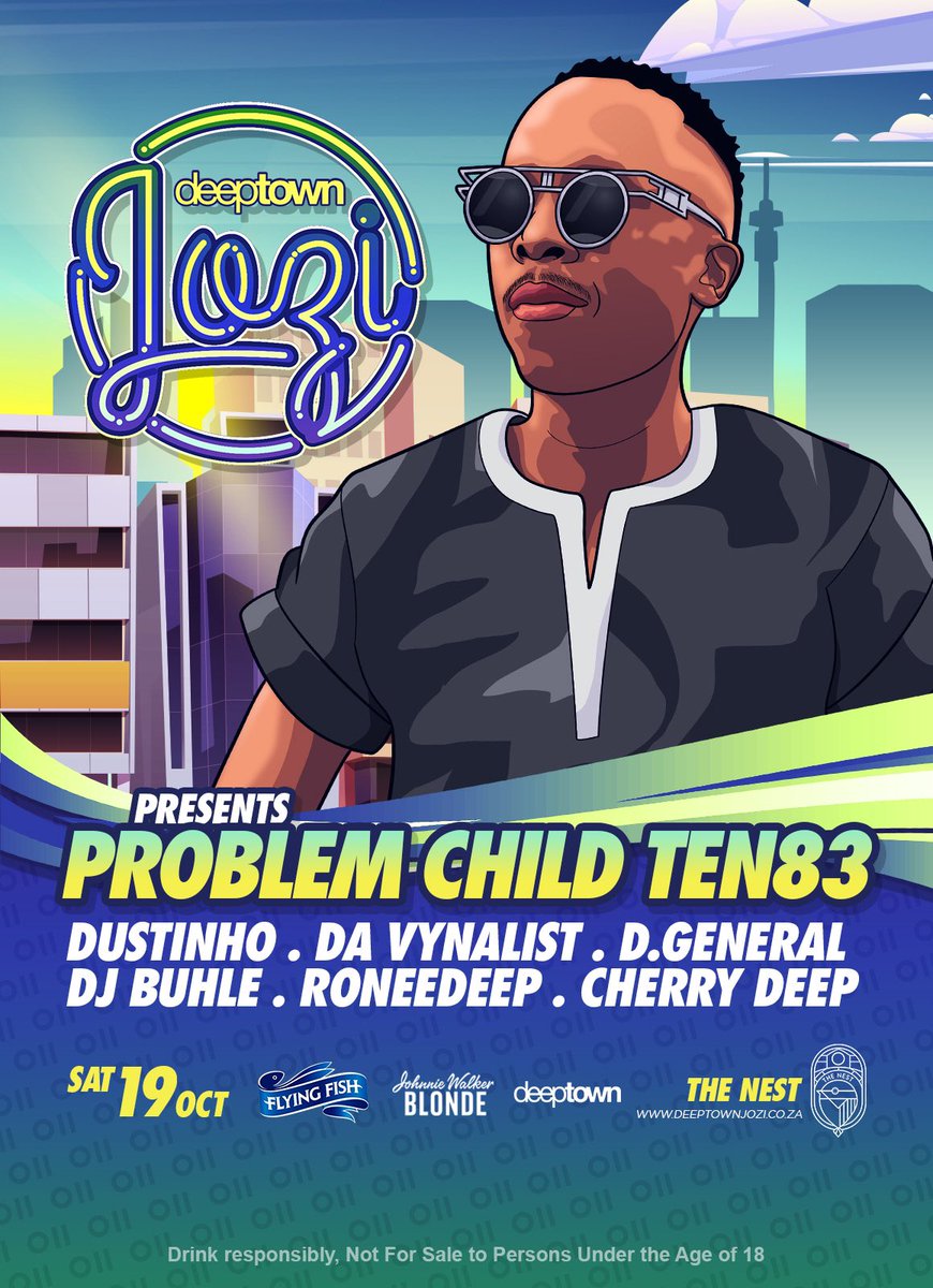 DeepTownJozi's tweet image. ProblemChildTen83 headlines the October edition of @DeepTownJozi with support from @DustinhoSA @Vynalist_sa @DJ_Buhle and more. 
Join us on Saturday 19 October at The Nest in Doornfontein for another unforgettable day of Deep House