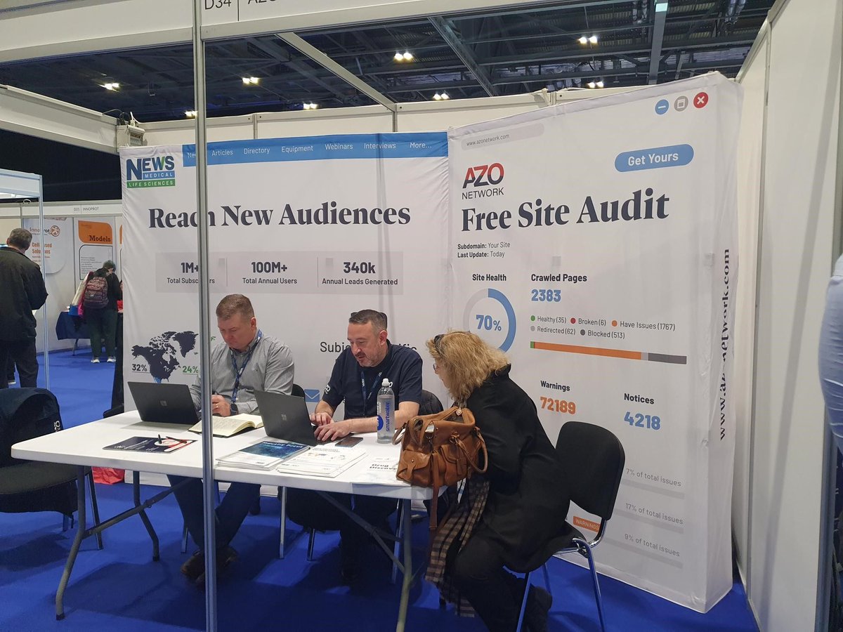 AZoNetwork's tweet photo. Day 2 of ELRIG Drug Discovery 2024 is in full swing! ๐ The AZoNetwork team is at Booth D34, ready to discuss tailored marketing solutions for the life sciences industry. ๐งฌ
Stop by and learn how our SEO Site Audit and Event Video Production services
#ELRIG2024 #SEO #AZoNetwork https://t.co/AaVYUGtMvF