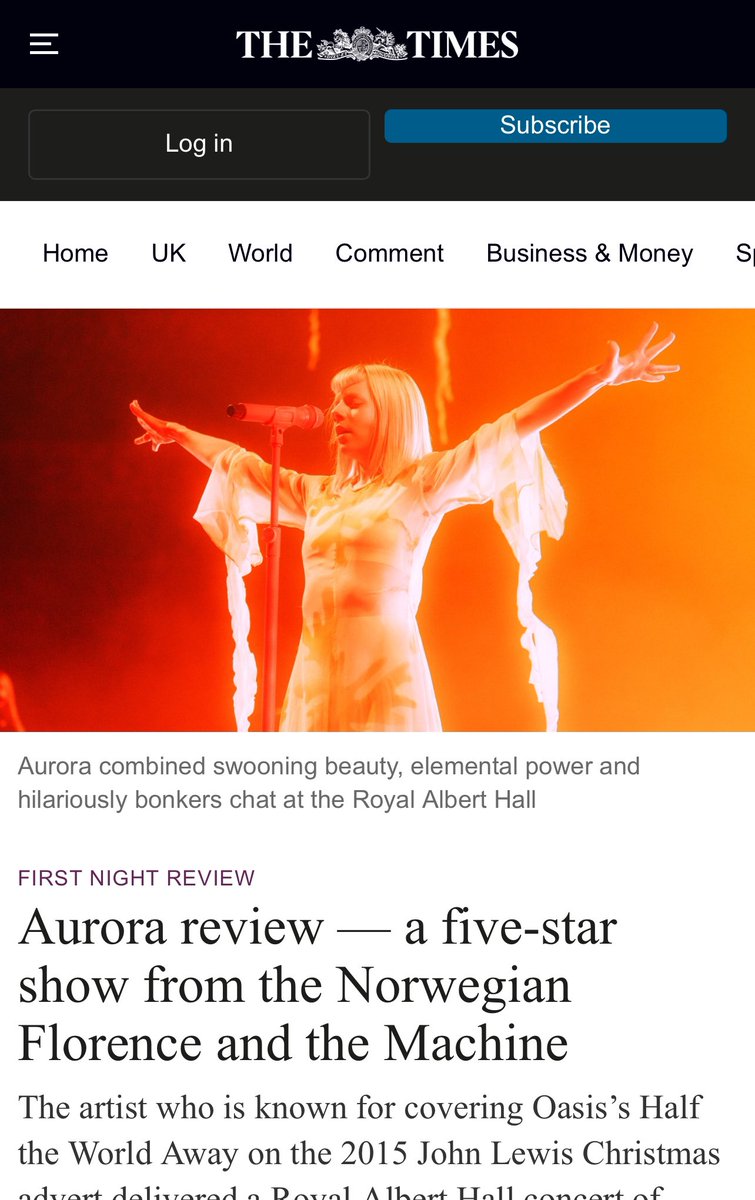 IT’S TRUE! a photo of <a href="/AURORAmusic/">AURORA</a> i took (albeit re-edited) is featured in <a href="/thetimes/">The Times and The Sunday Times</a>!!! very cool moment 🧡🧚

would love some photo credit though please <a href="/timesculture/">Times Culture</a>, putting a name to these things helps create new jobs for photographers :) my name is Eleanor Osada!