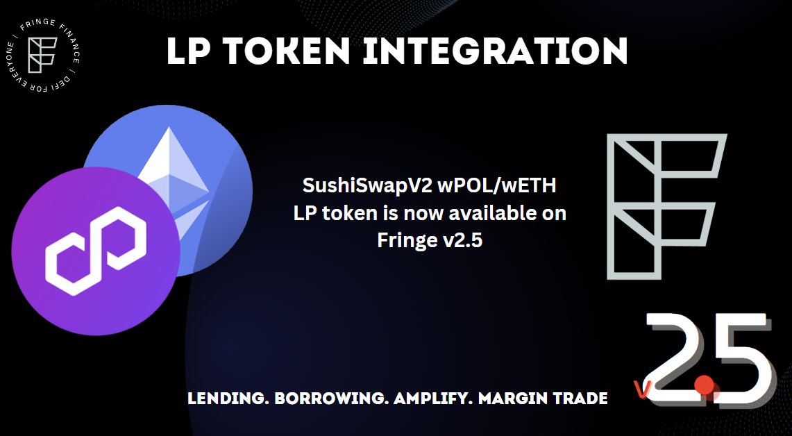 🚀  LP Token integration: wPOL/wETH

<a href="/SushiSwap/">Sushi.com</a> v2 wPOL/wETH is now available on our <a href="/0xPolygon/">Polygon</a> market!

Our v2.5 introduced support for LP tokens, offering innovative ways to maximize their capital efficiency without closing their LP DEX positions.

▶️ app.fringe.fi/borrowing/POL-…