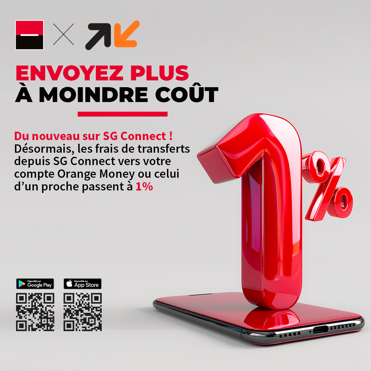 SG_Senegal's tweet photo. Bonne nouvelle ! Les frais de transfert de votre compte bancaire vers votre Kalpé Orange Money via SG Connect passent à 1% seulement.
Faites vos transactions en toute simplicité ! 💸✨
#SGConnect
#OrangeMoney
#BankToWallet
#SociétéGénéraleSenegal https://t.co/jOoRXzDfKA