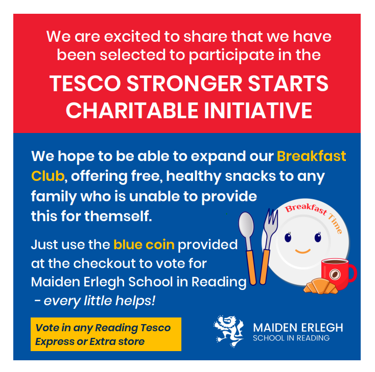 #WeAreMER and we are really excited to have been selected to participate in the @TescoStrongerStarts initiative.  You only need to make a single purchase to vote for Reading Maiden Erlegh School at any Reading Tesco Express or Extra store between now and January!  Get voting 😀
