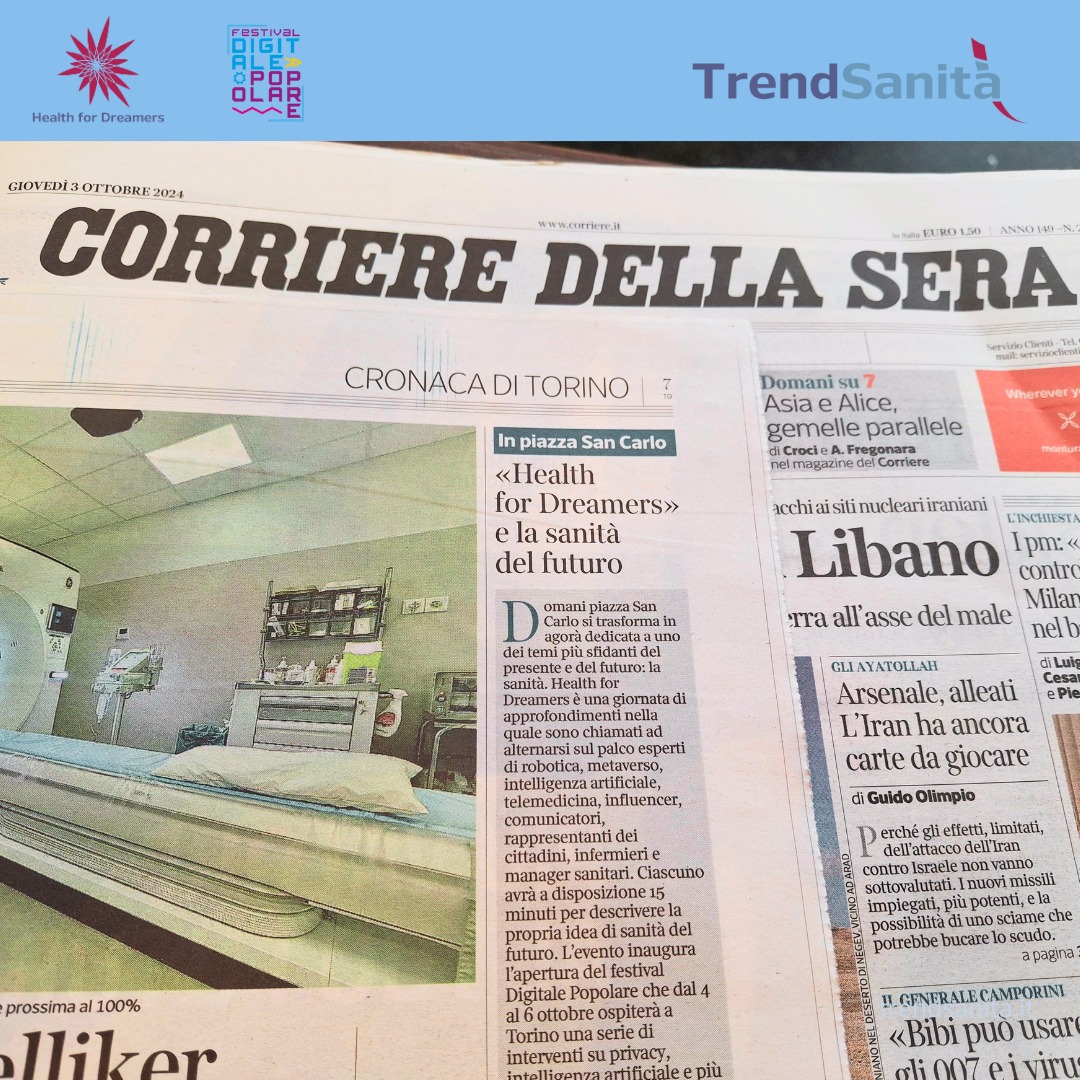 TrendSanita's tweet image. 🗞️ 𝗛𝗲𝗮𝗹𝘁𝗵 𝗳𝗼𝗿 𝗗𝗿𝗲𝗮𝗺𝗲𝗿𝘀 e la 𝘀𝗮𝗻𝗶𝘁𝗮̀ 𝗱𝗲𝗹 𝗳𝘂𝘁𝘂𝗿𝗼: su @CorriereTorino l'articolo di @simonadeciero 

📰 Leggi l'articolo online: torino.corriere.it/notizie/salute…

📍Ti aspettiamo venerdì 4 ottobre, in piazza San Carlo dalle 14
#FestivalDigitalePopolare #H4D