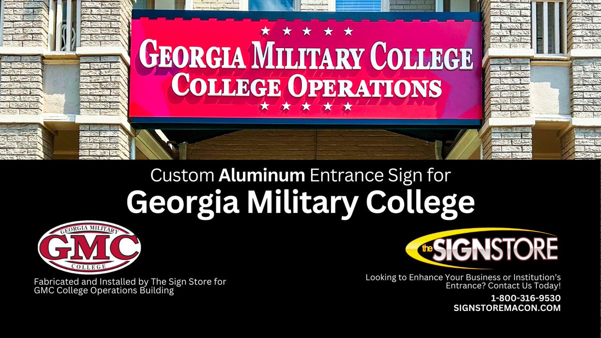 signstoremacon's tweet image. Look at this custom entrance sign for Georgia Military College! This sign makes a statement. Need custom signage for your institution? Contact us today! 1-800-316-9530 | signstoremacon.com 
#EntranceSign #GeorgiaMilitaryCollege #DimensionalSigns #CustomSignage #TheSignStore