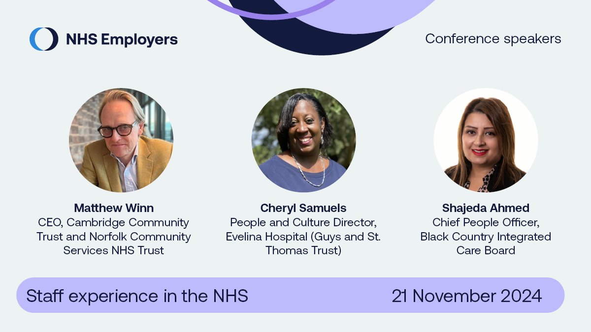 NHS Employers (@nhsemployers) on Twitter photo Register for our free to attend, virtual staff experience conference. We have a fantastic agenda and line up of speakers including <a href="/WinnMatthew/">Matthew Winn ن</a>, Cheryl Samuels, People and Culture Director <a href="/EvelinaLondon/">Evelina London</a> and <a href="/Shajeda_NHS/">Shajeda Ahmed</a>
#StaffExperienceNHS
👇👇👇
bit.ly/3XwkPr1 Register for our free to attend, virtual staff experience conference. We have a fantastic agenda and line up of speakers including <a href="/WinnMatthew/">Matthew Winn ن</a>, Cheryl Samuels, People and Culture Director <a href="/EvelinaLondon/">Evelina London</a> and <a href="/Shajeda_NHS/">Shajeda Ahmed</a>
#StaffExperienceNHS
👇👇👇
bit.ly/3XwkPr1
