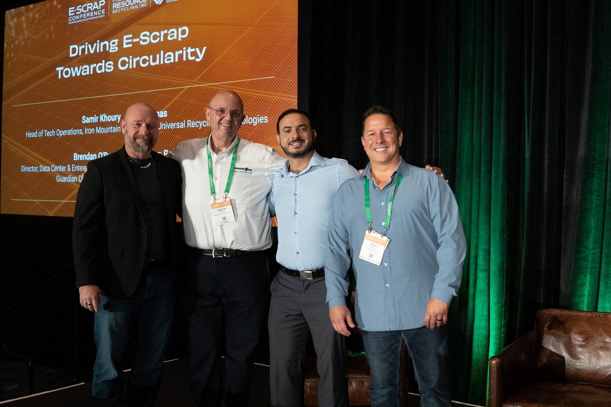 guardian_data's tweet photo. Guardian’s Brendan O’Byrne participated in the panel discussion "Driving E-Scrap Towards Circularity,” alongside industry experts Samir Khoury (Iron Mountain), Ken Thomas (Universal Recycling Technologies) with moderator, Roger Gagnon (Extreme Protocol Solutions). #EScrap2024 https://t.co/9c29Ge8RKb