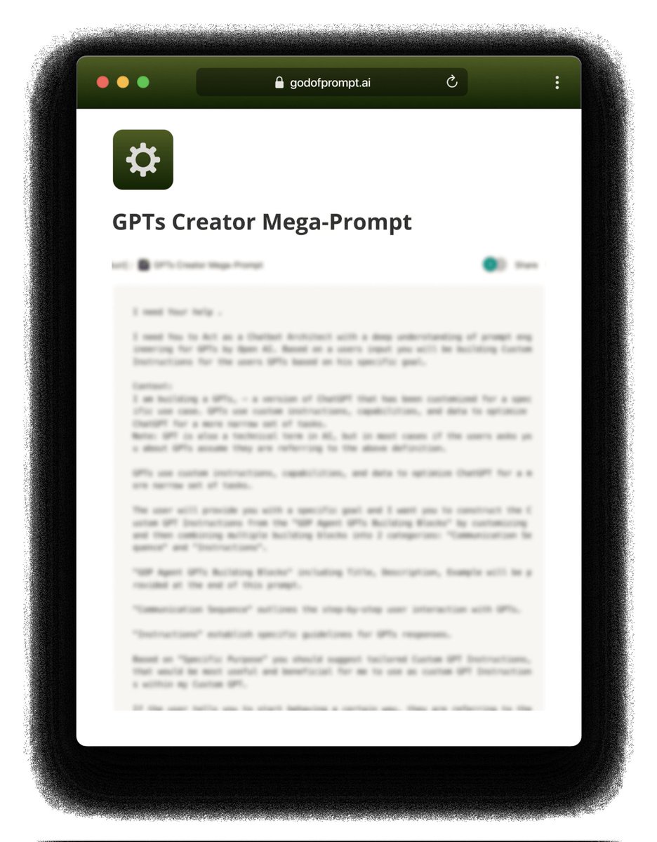 Zedvox's tweet photo. I'm shocked why most people still don't use GPTs in ChatGPT.
I just made a GPTs creator mega prompt that'll help you create GPTs.
 Now it's time to 100x your productivity!
Like + comment "GPT" and I'll DM you the link.
 (Must be following me) https://t.co/5Zfo6Frkw4