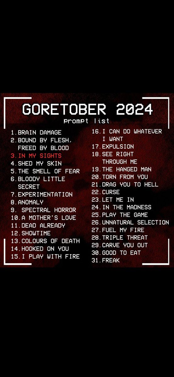 IAmLittleTrout's tweet photo. It seems there are multiple goretober lists so here's the one I'm gonna be following : https://t.co/D8lhDjeX37