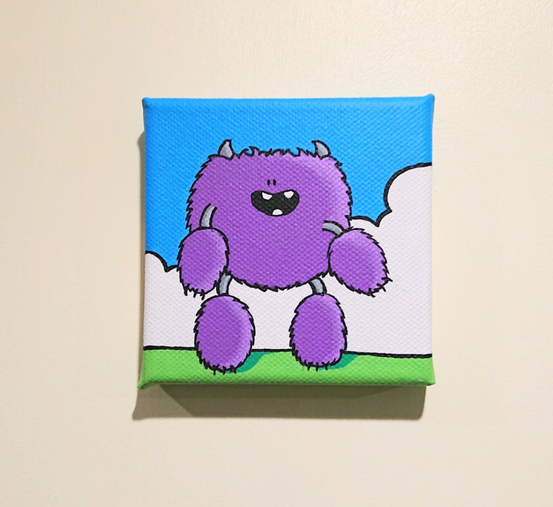 artbychep's tweet photo. Cute little Chep monster, ready for his day! Acrylic painting on canvas. #artpiece #acrylicpainting https://t.co/FRNlN6QAGq