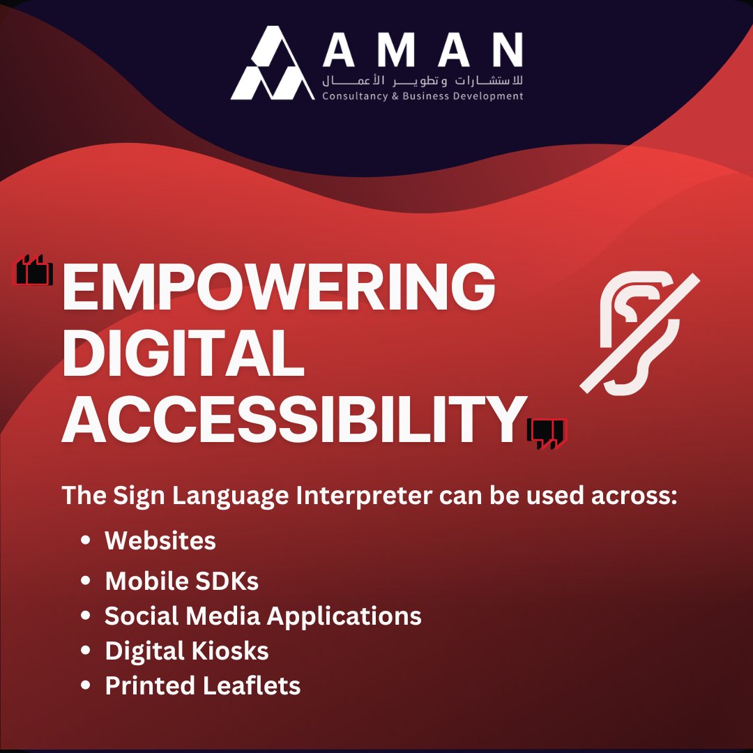AMAN_CBD's tweet image. At AMAN, we make websites and apps accessible for Deaf individuals with our AI-powered Sign Language Interpreter. #AccessibilityInTech #SmartTranslator #signlanguage