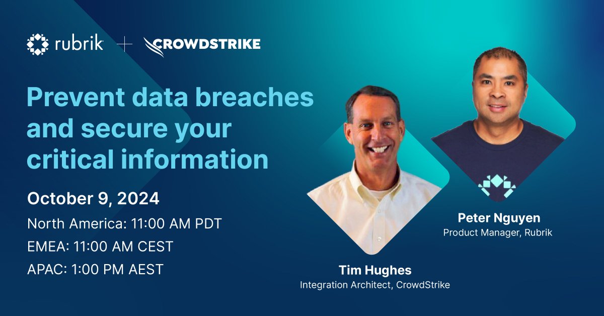 .<a href="/RubrikInc/">Rubrik</a>’s latest <a href="/CrowdStrike/">CrowdStrike</a> Falcon Insight XDR integration is a game changer! Want to learn more? Join us for our upcoming Rubrik + CrowdStrike Webinar on October 9 👉 rbrk.co/4equftX