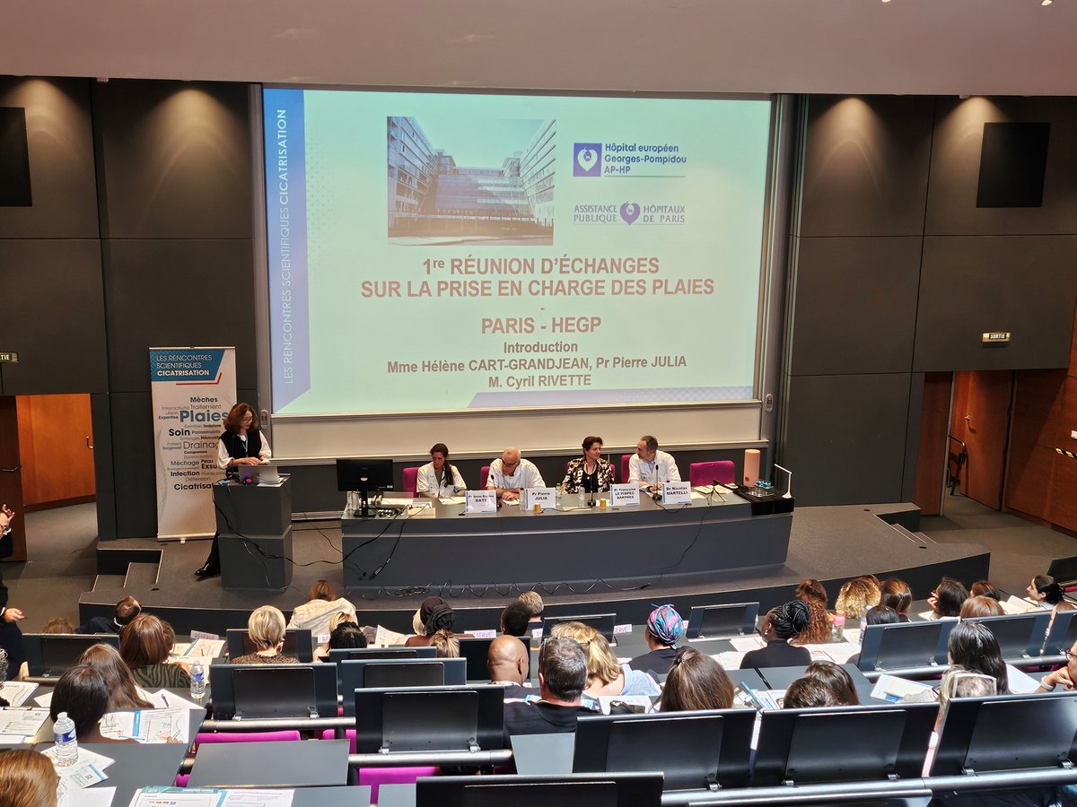 La 1re réunion d’échanges sur la prise en charge des plaies organisée par l'<a href="/HopitalPompidou/">Hôpital européen Georges-Pompidou AP-HP</a> <a href="/APHP/">Assistance Publique – Hôpitaux de Paris (AP-HP)</a> s'est déroulée aujourd'hui !
Cette rencontre a permis de valoriser les expertises et de partager les avancées dans la prise en charge des plaies.