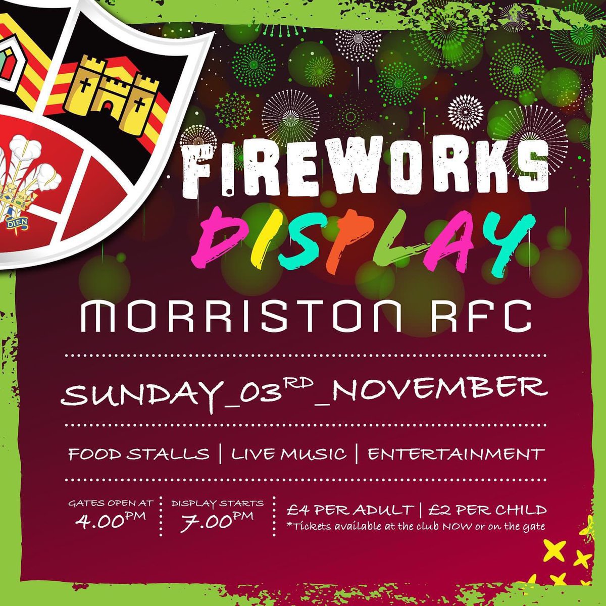 Our annual fireworks display will be on Sunday 3rd November.

Tickets are available to buy at the club now. Early purchase is advised to avoid queues at the gate on the night.