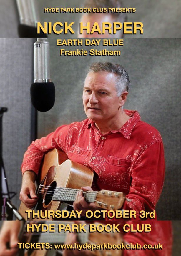 Tonight, join Nick Harper in Leeds as he launches new album Earth Day Blue, recorded with John Leckie (Stone Roses, Radiohead etc) at Abbey Road

“Dylan for the iPod generation” Guitarist

Supports Frankie Statham &amp; Truman Falls ✨

Doors 7.30

Last tkts seetickets.com/event/nick-har…