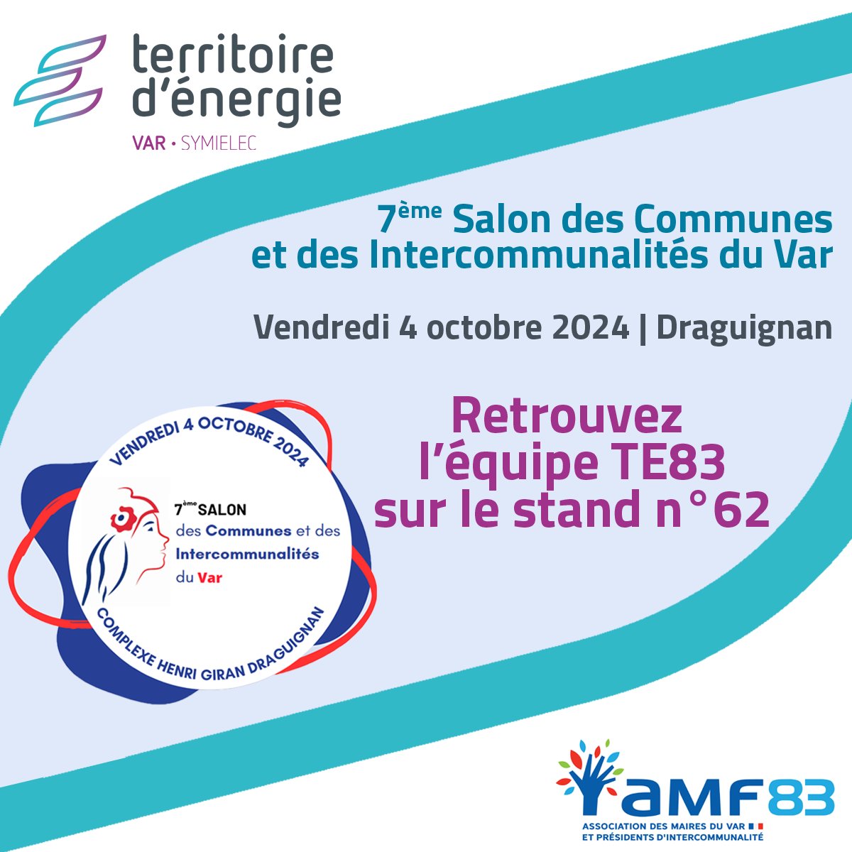 Territoire d'énergie Var - Symielec sera présent demain au 7ème Salon des Communes et des Intercommunalités du Var.

Retrouvez l'équipe de TE83 sur le stand n°62

🗓️ Vendredi 4 octobre 2024
📍   Complexe Henri Giran à Draguignan