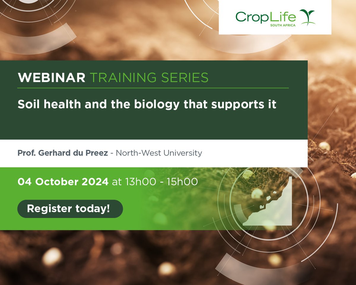 ‼️ REMINDER TO REGISTER ‼️
📹 Soil health and the biology that supports it by Prof Gerhard du Preez
🗓️ 4 October 2024
🕐 13h00
✍️ Register here: events.teams.microsoft.com/event/7c4daf34…