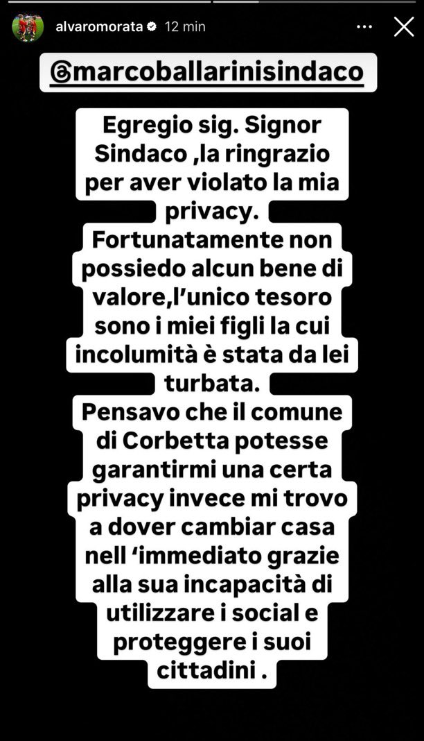 Dans la série, ça n’arrive qu’en Italie : le maire de Corbetta annonce sur Instagram (à la manière de <a href="/FabrizioRomano/">Fabrizio Romano</a>) qu’Alvaro #Morata a décidé de poser ses valises dans sa ville pour y habiter. L’attaquant espagnol le “remercie d’avoir violé sa vie privée” et déménage 🏡