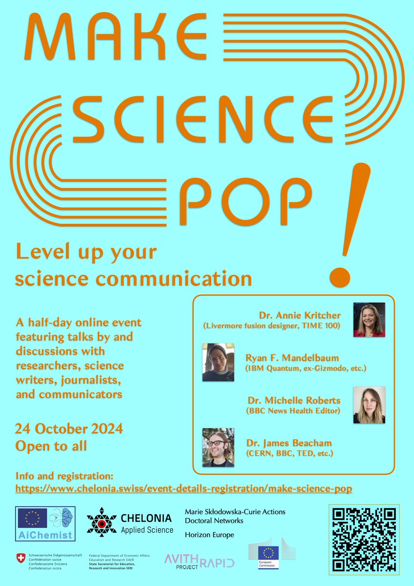 📅24.10.24‼️ - Make Science Pop! 🧪a special online event w/ scientists + science communicators discussing their experiences disseminating results that made an impact on world. What challenges did they face? What worked, what didn’t? What took their stories to the next level?