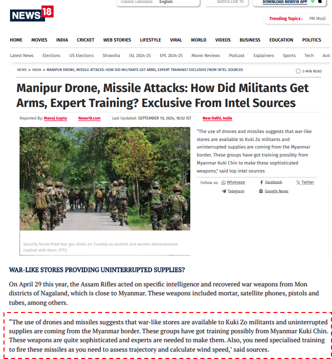yumnamevelyn's tweet photo. It’s shocking that Army Chief Gen Dwivedi is unaware of the real situation in #Manipur. Even @News18_In has reported it accurately. He should have thoroughly studied the facts, including the discovery of WAR-LIKE STORES of #KukiMilitants by Assam Rifles, before making statements. https://t.co/iwunHtHLuP