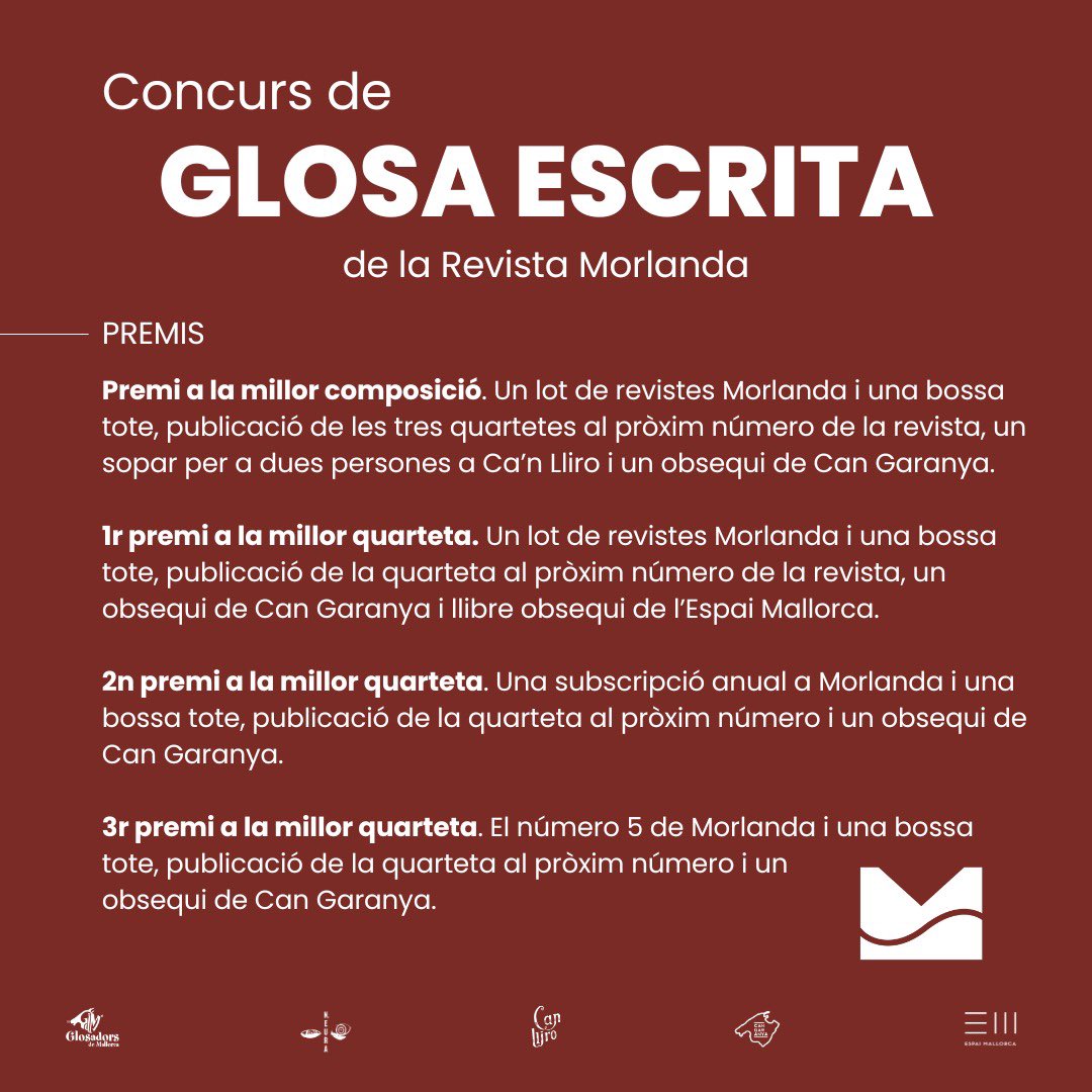 Tenim una nova revista al forn, ben a punt de sortir, però no ens aturam de fer coses!

Presentam el primer Concurs de Glosa Escrita! Trobareu les bases a la bio del nostre perfil, mirau quins premis i mirau quina gola! 😋