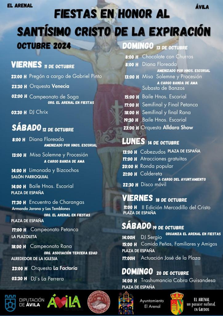 Fiestas patronales de el Santísimo Cristo de la Expiración en El Arenal. 
Adjunto cartel de fiestas.