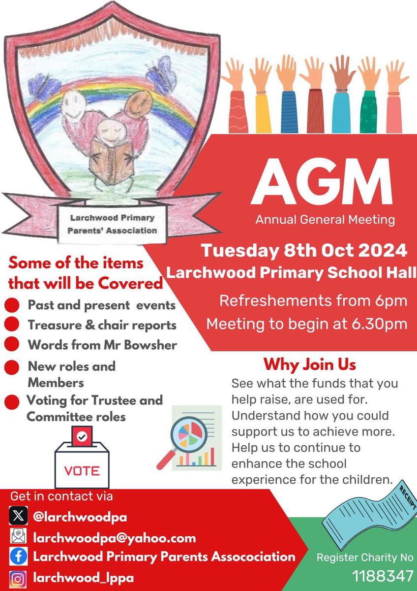 Welcome back and welcome to our new Reception class; 1 month into our new school year and lots of events planned. We welcome everyone to join our AGM next week to get up to date details <a href="/LarchwoodPS/">Larchwood Primary</a>