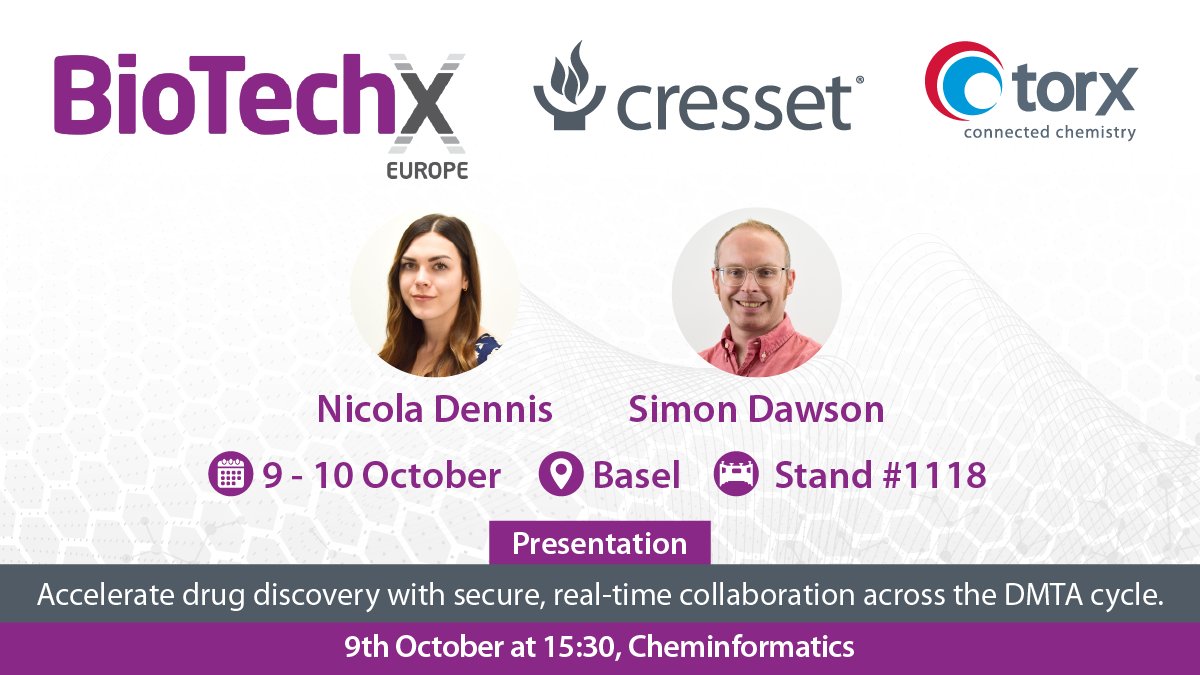 Next week, Simon Dawson &amp; Nicola Dennis will be the BioTechX Europe conference in Basel. Stop by and chat with the team at booth #1118.

📍 Simon Dawson will be presenting on the 9th October @ 15:30 in the Cheminformatics track!