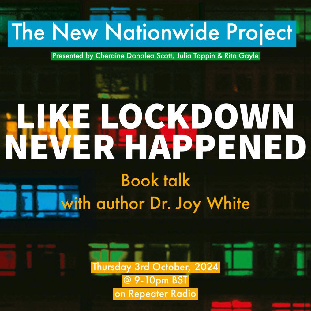 NewNationwideProject (@new_nationwide) on Twitter photo β‘οΈ <a href="/new_nationwide/">NewNationwideProject</a> soon!
π 'Like Lockdown Never Happened'
π <a href="/RepeaterBooks/">Repeater Books</a>
ποΈ Thursday, 3 October 2024
π 9pm-10pm bst/4pm-5pm est
ποΈ Hosts <a href="/Goldielocs16/">Cheraine Donalea Scott</a>, <a href="/Miss_Toppin/">Julia Thee Junglist Historian</a> & <a href="/rita_gayle/">Rita Gayle</a> welcome their special guest, author <a href="/JoyWhite2/">Dr Joy White</a>.
π» <a href="/Repeater_Radio/">Repeater Radio</a>
π§ repeater-radio.com β‘οΈ <a href="/new_nationwide/">NewNationwideProject</a> soon!
π 'Like Lockdown Never Happened'
π <a href="/RepeaterBooks/">Repeater Books</a>
ποΈ Thursday, 3 October 2024
π 9pm-10pm bst/4pm-5pm est
ποΈ Hosts <a href="/Goldielocs16/">Cheraine Donalea Scott</a>, <a href="/Miss_Toppin/">Julia Thee Junglist Historian</a> & <a href="/rita_gayle/">Rita Gayle</a> welcome their special guest, author <a href="/JoyWhite2/">Dr Joy White</a>.
π» <a href="/Repeater_Radio/">Repeater Radio</a>
π§ repeater-radio.com