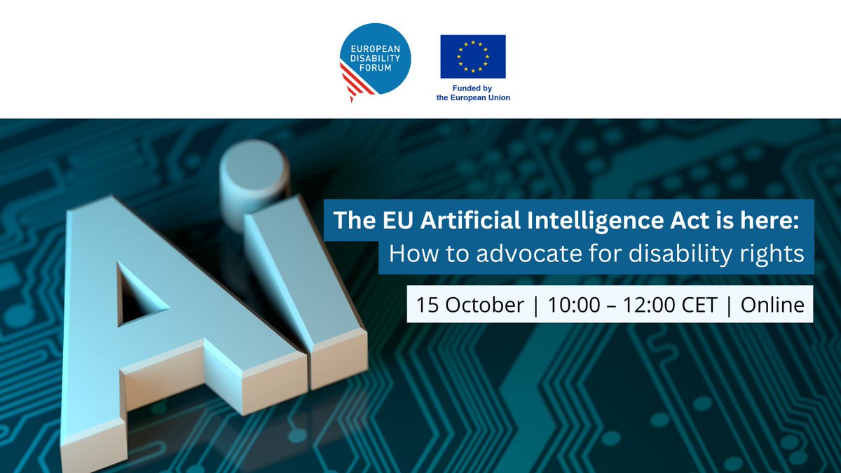 How will the EU #AIAct impact persons with disabilities?

Register for our online event on 15 October at 10:00 CEST: us06web.zoom.us/meeting/regist…

We will share a guide for members and civil society to push for human and disability rights protections as countries prepare for this law.