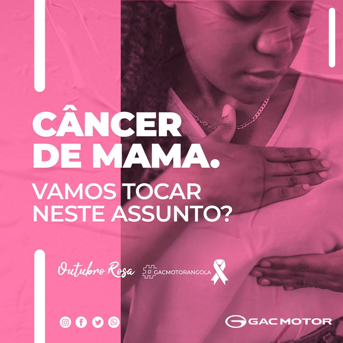 gacmotorangola's tweet photo. A GAC MOTOR apoia o #OutubroRosa e reforça a importância da prevenção e diagnóstico precoce do câncer de mama. Cuide da sua saúde, faça exames regulares. Juntos, somos mais fortes nessa luta! 💗 #GACMotor #PrevinaSe #LutaContraOCâncerDeMama** https://t.co/i5AzkWcLTl