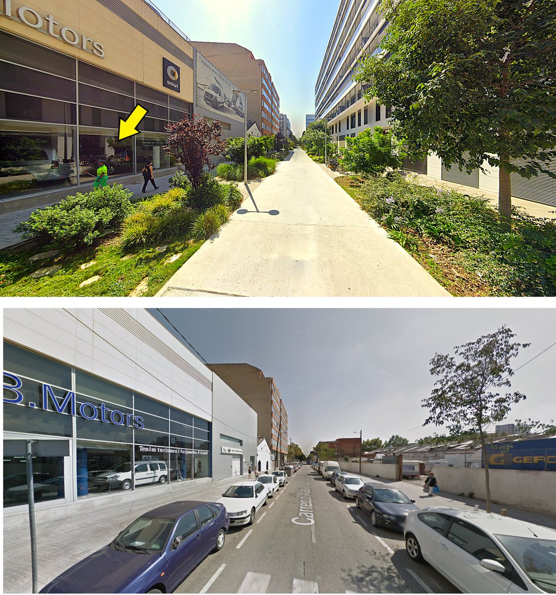 Carrer d'Alaba.
Quan el cotxe s'evapora, la natura ressorgeix.
I els cotxes relegats a les vitrines, com les relíquies del passat.😅