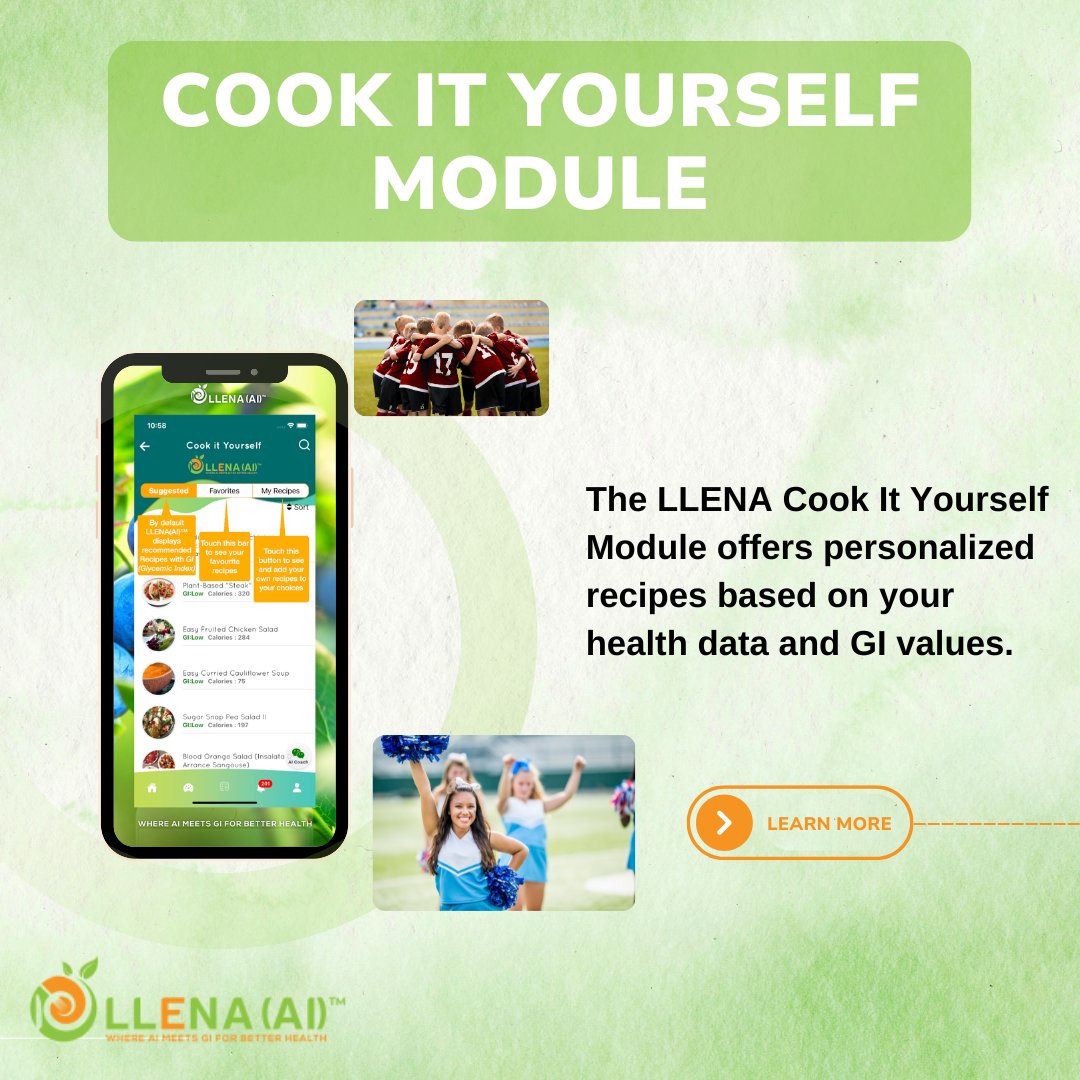 LLENAFoodAI's tweet image. The LLENA Cook It Yourself Module provides personalized recipes tailored to your health data and glycemic index values. 

For more information, visit out website LLENAFOOD.life

#CookItYourself #LLENAAI #PersonalizedRecipes #GlycemicIndex #HealthyCooking #AIForHealth