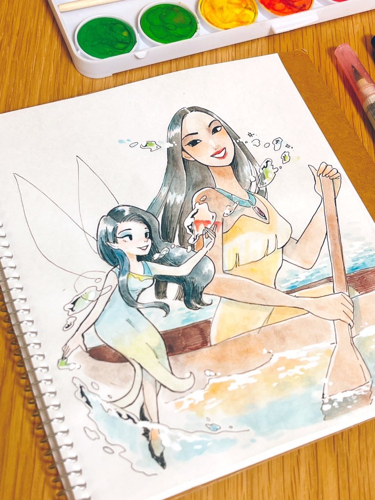 手描きイラスト水彩原画ロングヘアの女の子178