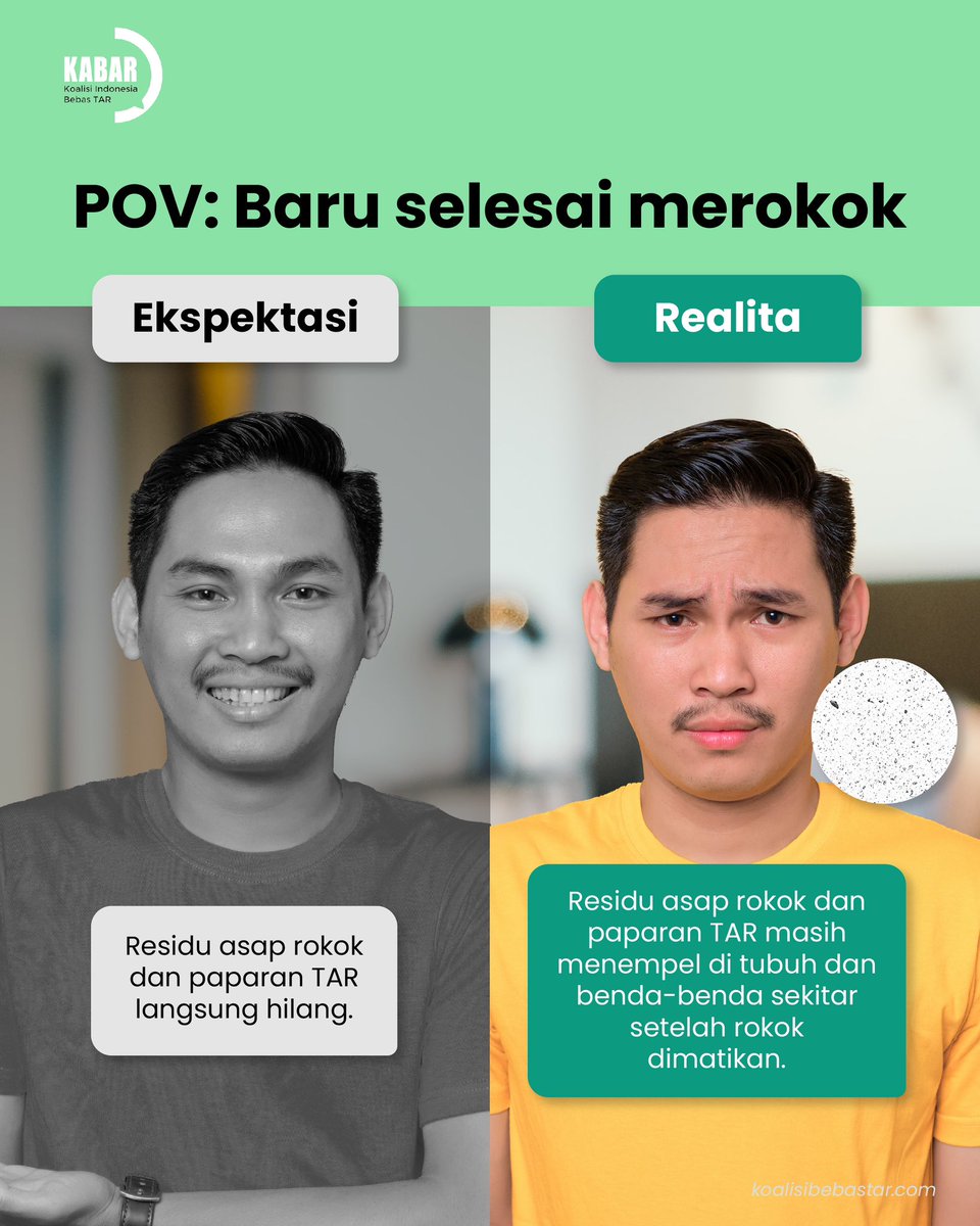 Yakin residu asap rokok dan paparan TAR langsung hilang setelah rokok dimatikan?

#BicaraSebenTAR #KoalisiIndonesiaBebasTAR #KABAR