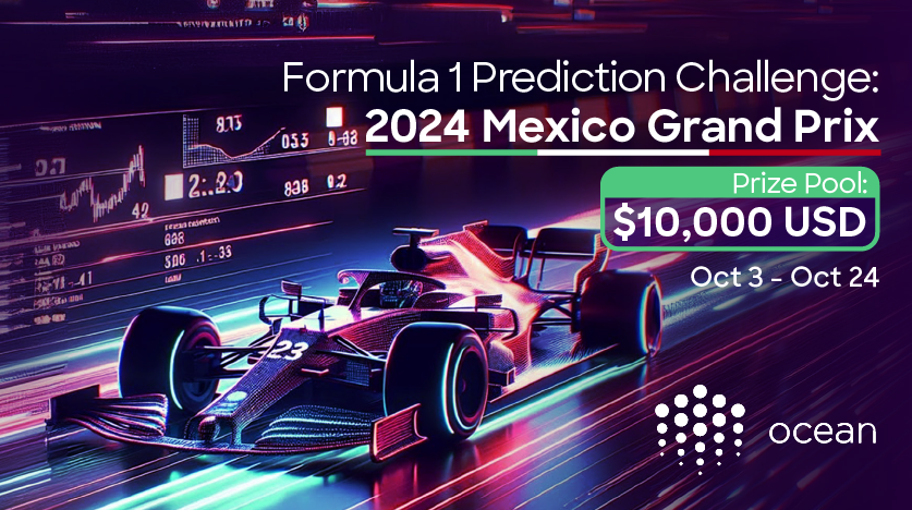 oceanprotocol's tweet image. It&apos;s lights out, and away we go! 🏁

The &quot;Formula 1 Prediction #DataChallenge: 2024 Mexico GP&quot; is on! 

Use real @F1 data to build models that predict tire compounds, pit stops, and stint lengths, creating race-winning strategies. 🔍

Compete for a share of the $10,000 prize…