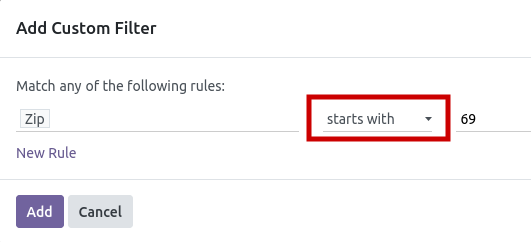 Alexis de Lattre (@alexisdlattre) on Twitter photo Best feature of #odoo v18: "starts with" and "ends with" are available in advanced filters for char fields ! At last ! Best feature of #odoo v18: "starts with" and "ends with" are available in advanced filters for char fields ! At last !