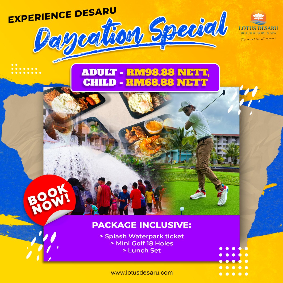 lotus_desaru's tweet photo. Only one day to explore Lotus Desaru? We’ve got you covered!

Enjoy a fun-filled experience with our special package, including a Waterpark ticket, Mini Golf, and a tasty lunch set. Perfect for a quick getaway!

Book here ⤵️
https://t.co/f0xfBdvcdi https://t.co/VKxPAv4pa5