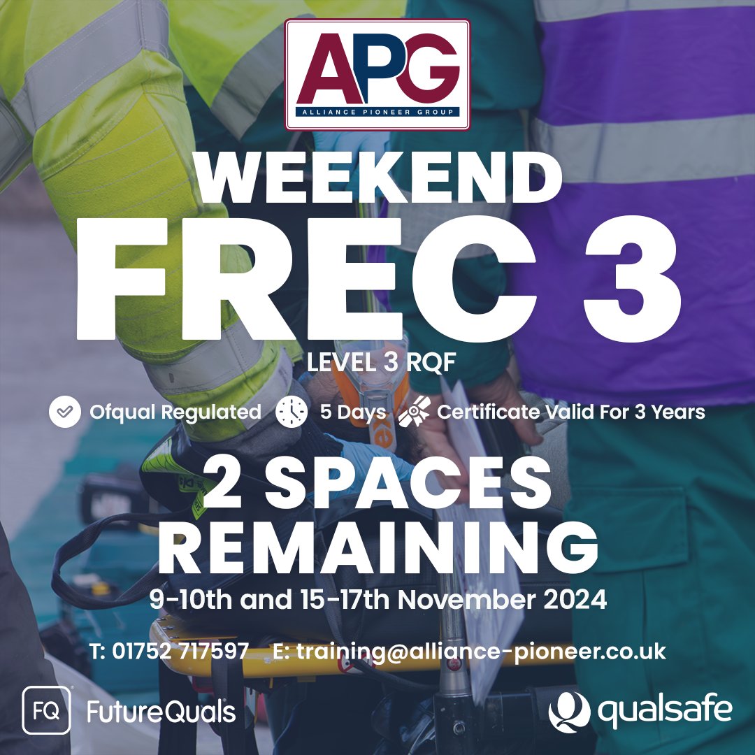 Alliance Pioneer Group (@alliancepguk) on Twitter photo π¨ Only TWO spots left for our Weekend FREC 3 course!
π΅ Β£495 + VAT
π Drake Mill Business Park, PL6 7PS
Interested? Contact our training coordinator, Elaine, at training@alliance-pioneer.co.uk or call 01752 717597! π¨ Only TWO spots left for our Weekend FREC 3 course!
π΅ Β£495 + VAT
π Drake Mill Business Park, PL6 7PS
Interested? Contact our training coordinator, Elaine, at training@alliance-pioneer.co.uk or call 01752 717597!